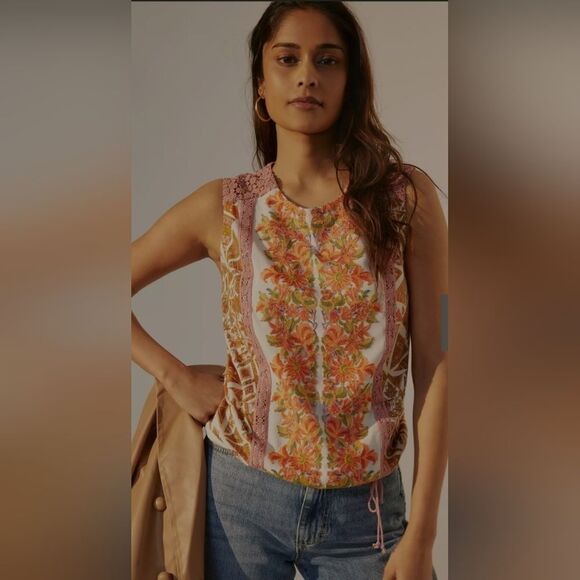 Anthropologie Tiny Embroidered Printed Shell size L - Picture 1 of 11